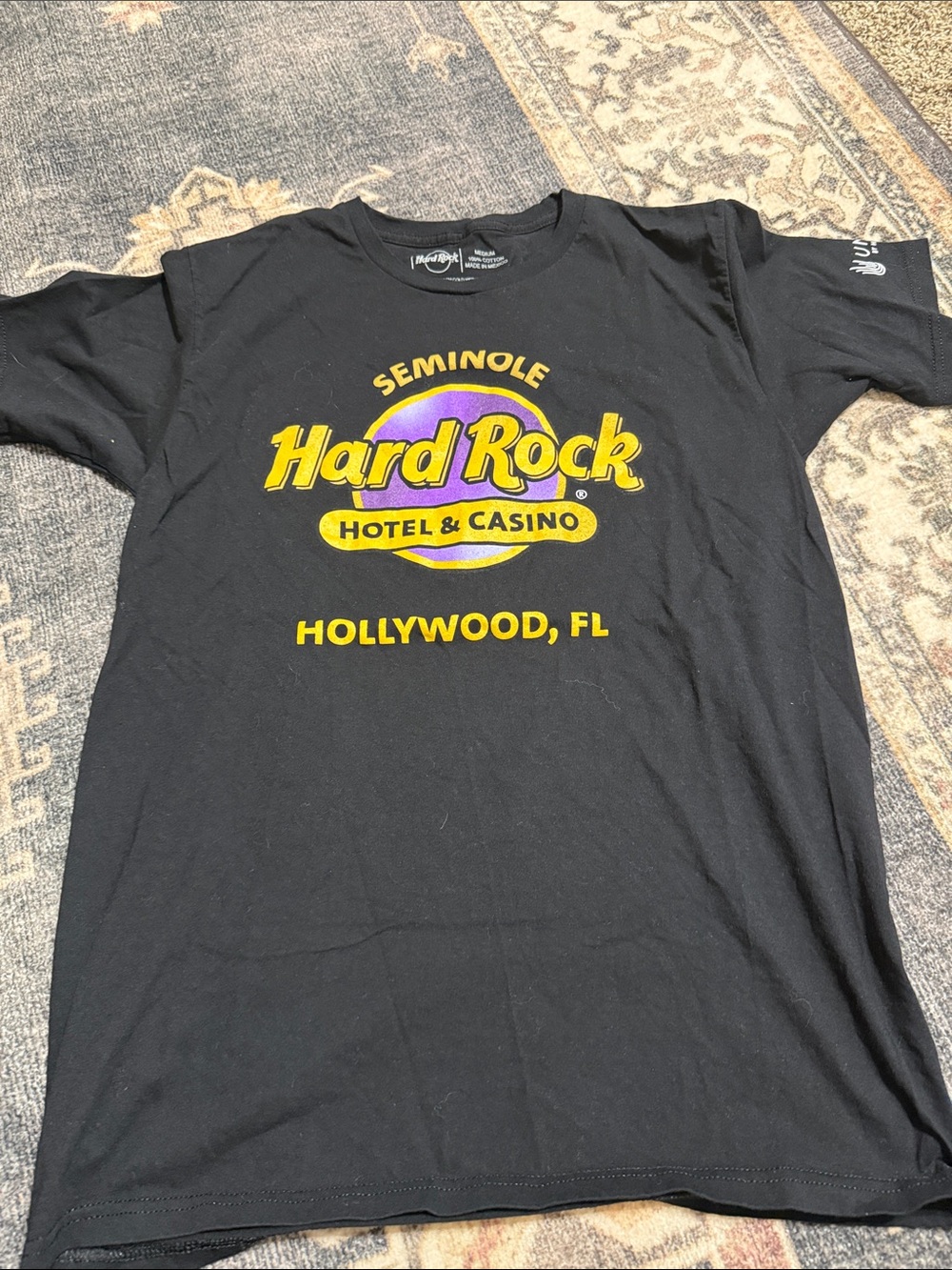 Hard Rock Cafe Black T‑Shirt with Yellow & Purple Logo - Hollywood FL